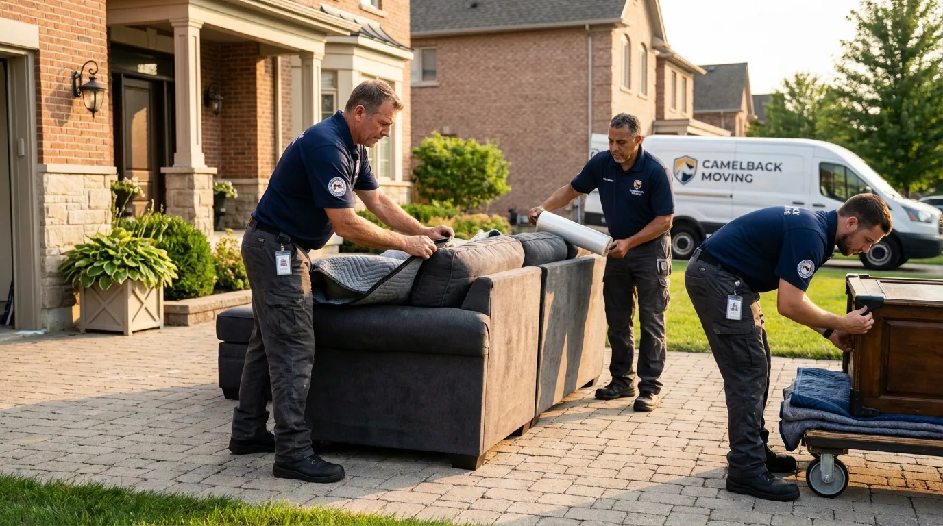 Large estate moving crew wrapping furniture in Jonesville, MI