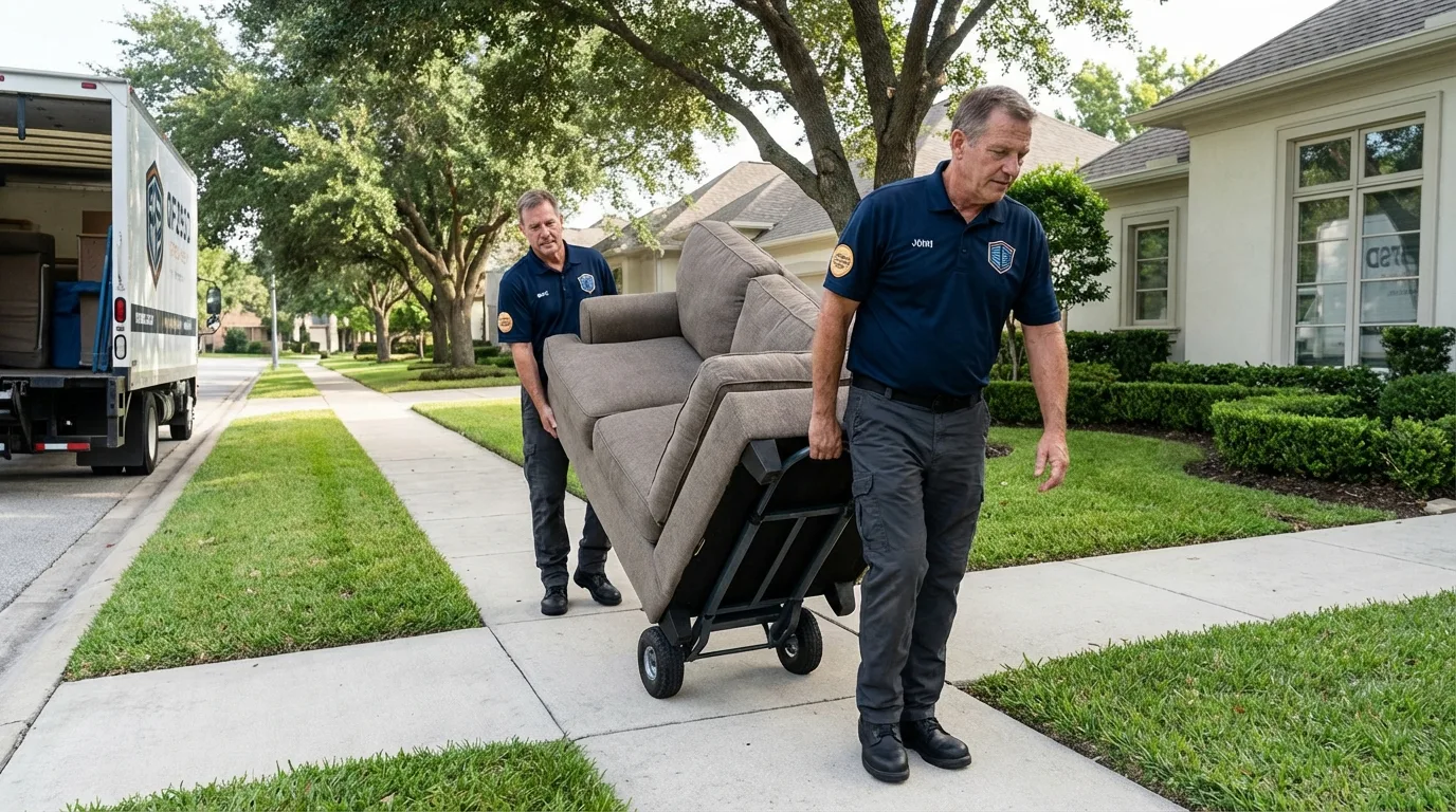 Local residential moving crew loading furniture in Jonesville, MI