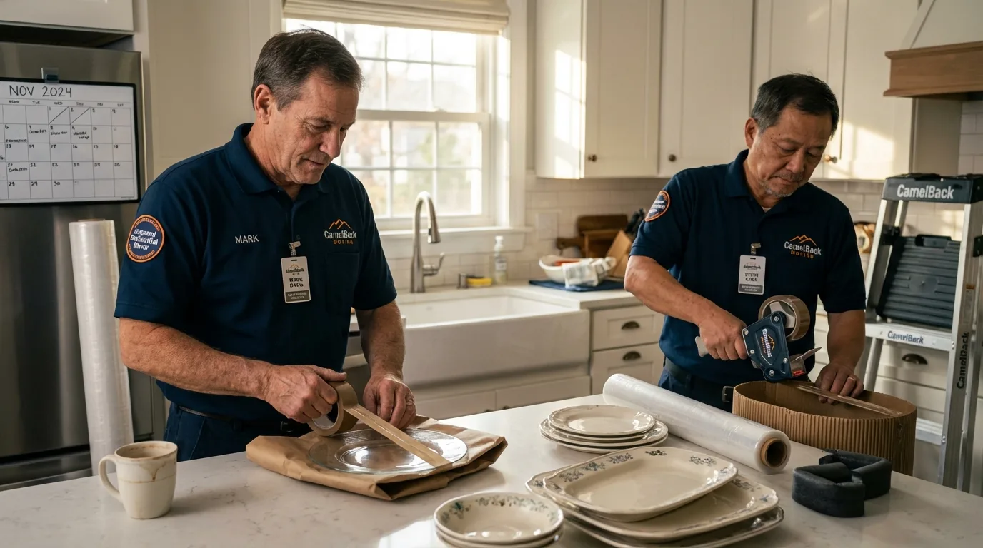Professional crew packing kitchen dishware in Jonesville, MI